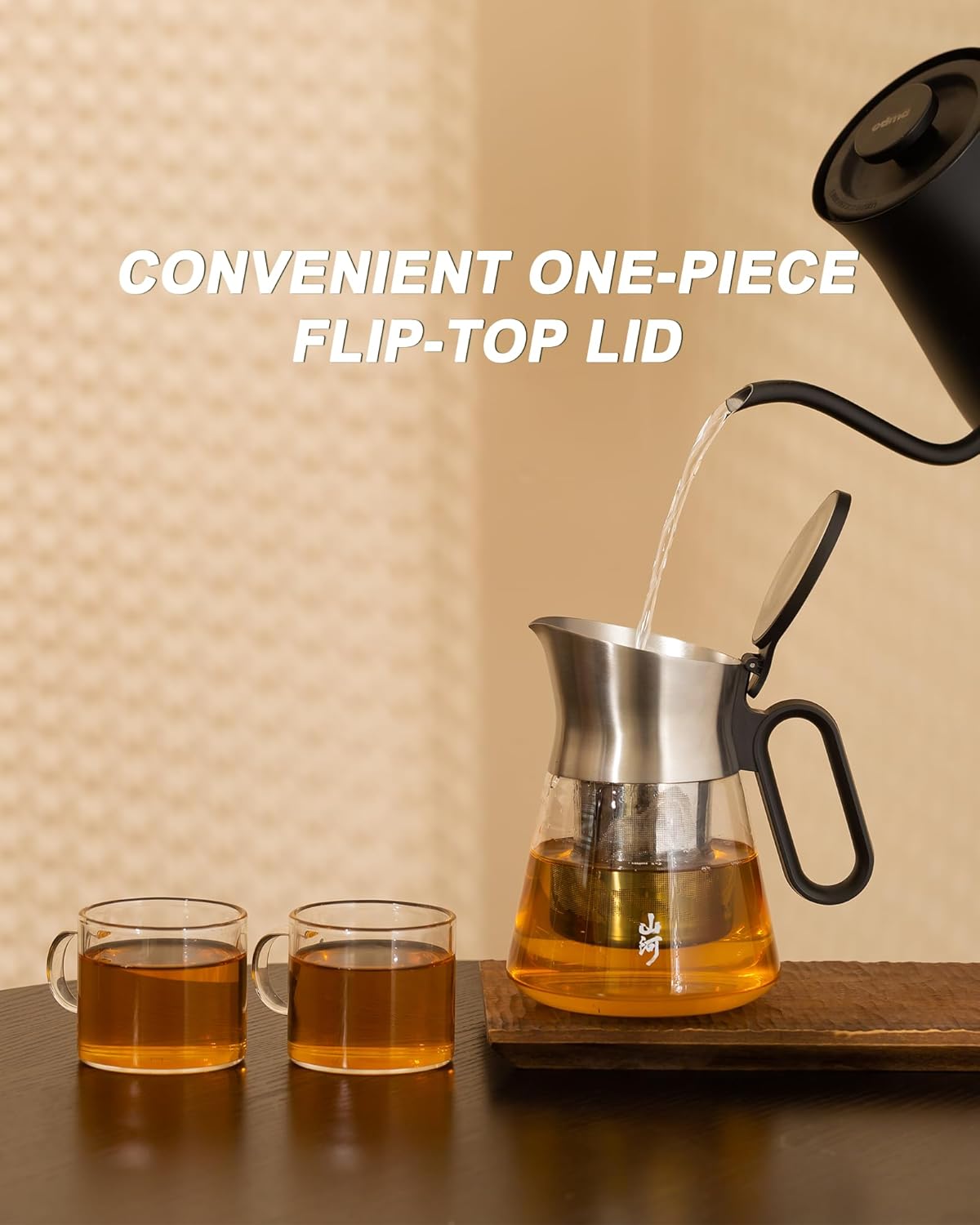 ZENS Design Glass Teapot with Infuser with 2 Cups, 23oz Small Loose Leaf Steeper Pot with Stainless Steel Spout for Hot Tea Diffusers, Oval Handle Clear Tea Infusers Pot for Tea Lovers Gifts