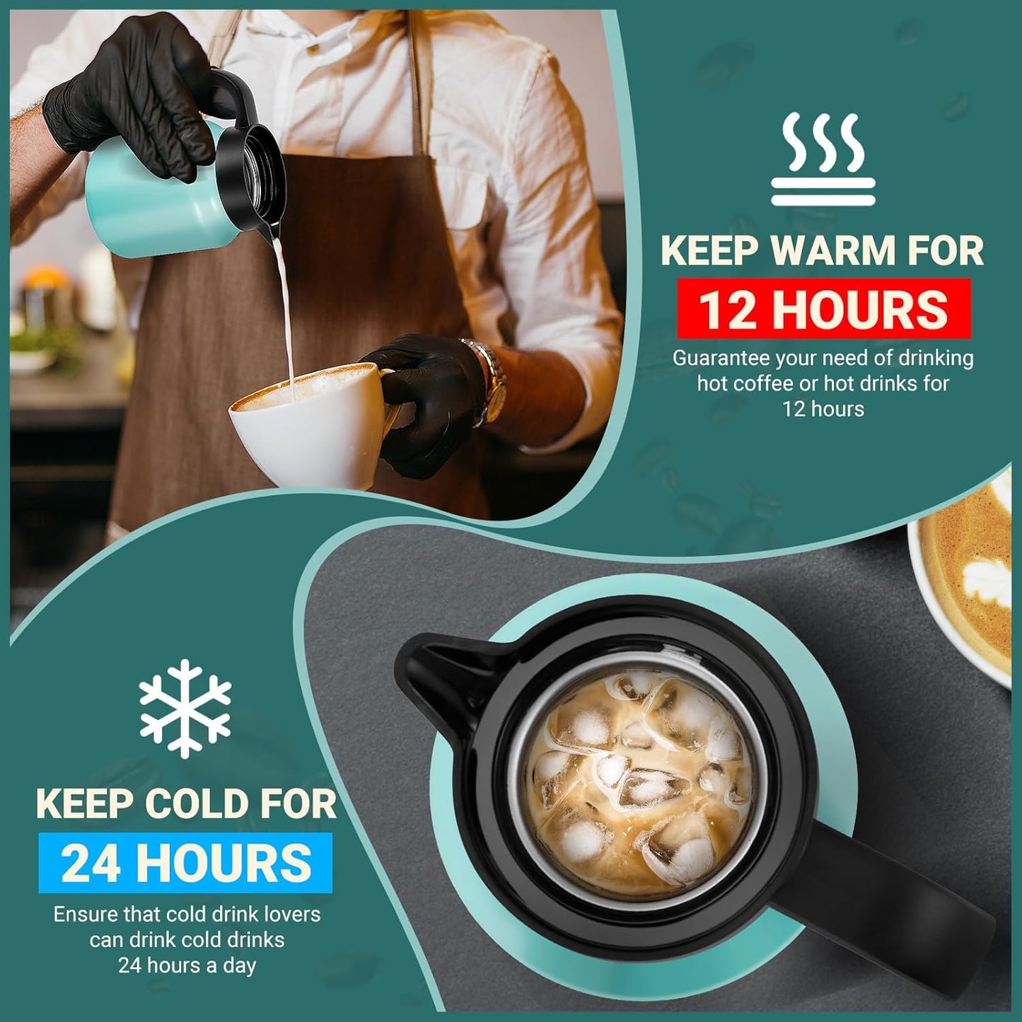 34Oz Thermal Coffee Carafe for Hot/Cold, Stainless Steel Thermos Carafes for Hot Liquids, Dustproof Insulated Hot Water Carafe for Party/Home,Seafoam