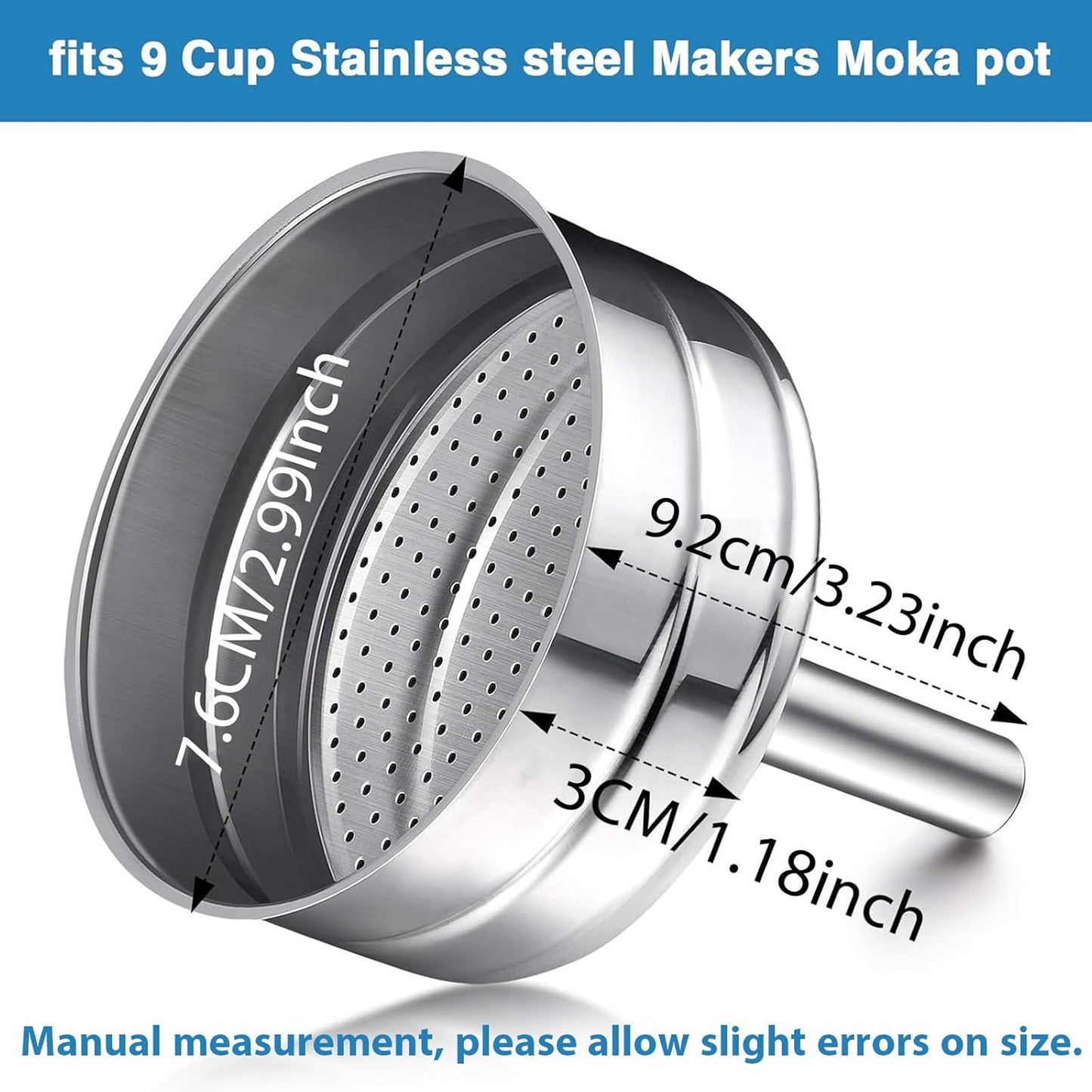 Moka Express Replacement Funnel Kit, 3 Packs Gasket Seals, 1 Stainless Steel Funnel with 1 Pack Stainless Filter (9-Cup)