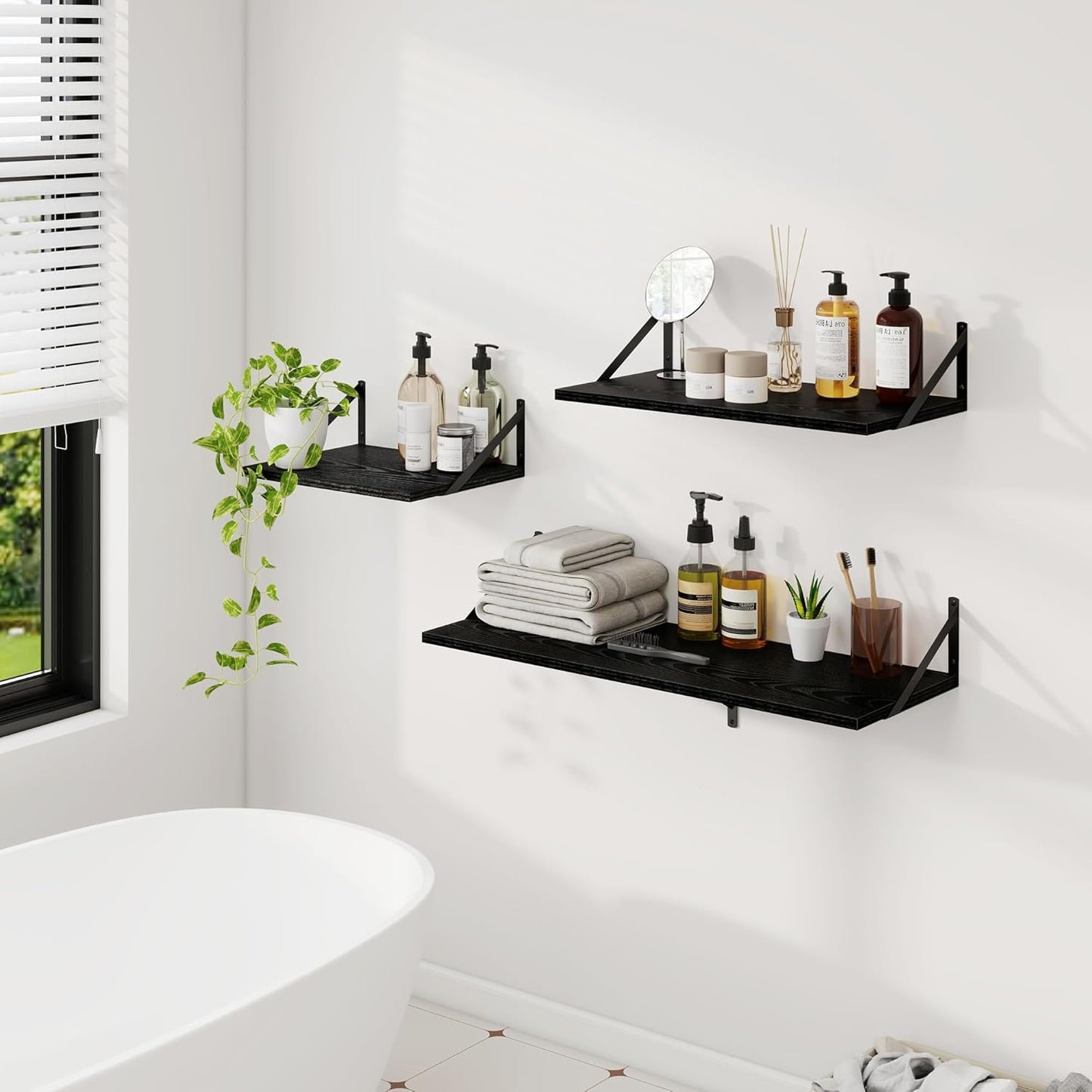 Dreamland Deep Floating Wall Shelves, Black Shelf, Large Floating Shelf 12 * 24 inchSet of 2 Bathroom Wall Shelves Bookshelf for Living Room Bedroom Home Office