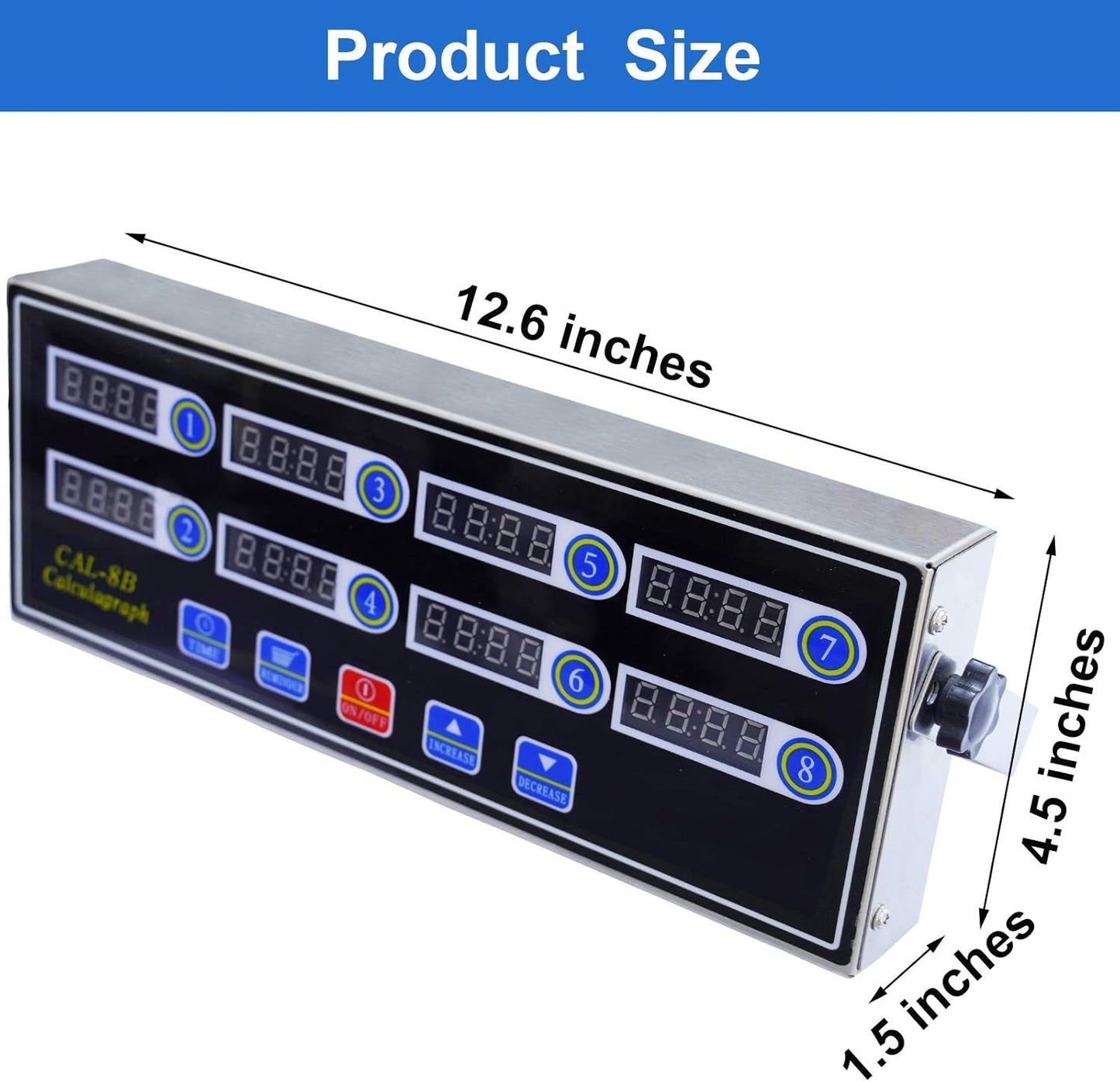 Commercial 8 Channels Digital Kitchen Timer, Stainless Steel Calculagraph Timer with Loud Alarm for Restaurant, Clock Reminder on Multiple Events