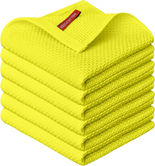 Artoid Mode 100% Cotton Lemon Yellow Waffle Weave Kitchen Dish Cloths, 12x12 Inch Ultra Soft Absorbent Quick Drying Kitchen Dish Towels Set of 6