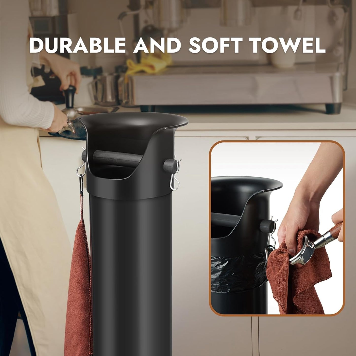 CURTA Espresso Coffee Knock Box with Garbage Bags(30Pcs), Commercial Knock Box for Coffee Grounds, Coffee Shop Kitchen Bar, Black, Extra Large Collection Dump Bin