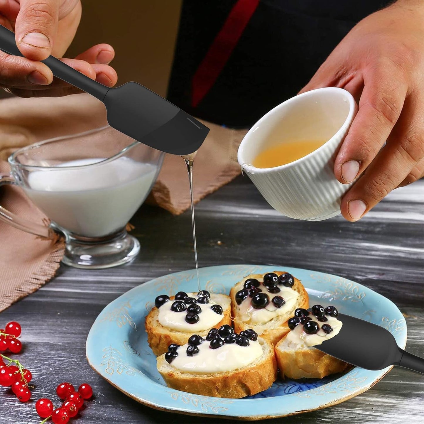 Coukre Silicone Spatula Set of 5,High Temperature Resistant, Food Grade Silicone, Dishwasher Safe, for Baking, Cooking (Pure Black)