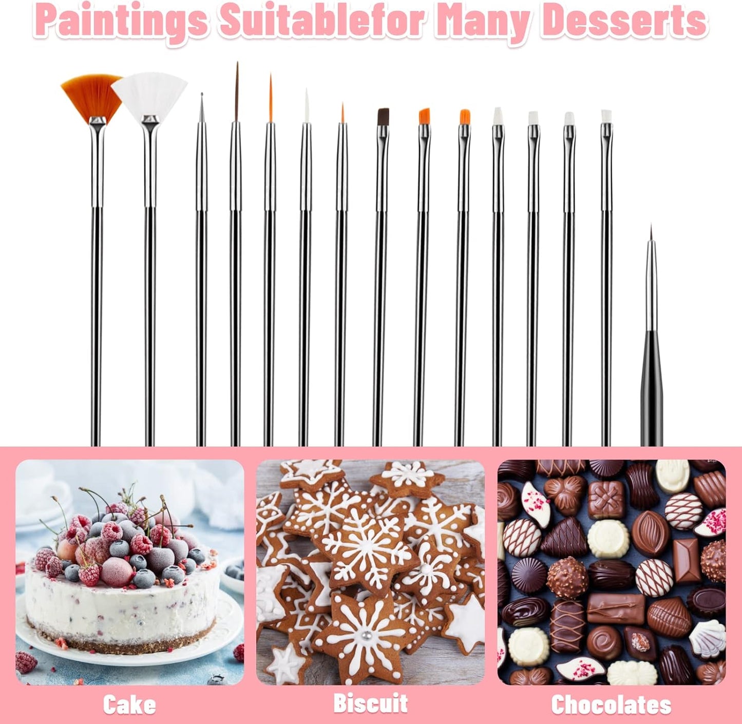 Cake Painting Brushes, 45 Pcs Cake Decorating Brushes Fondant Sugar DIY Tools Set Food Safe Baking Brush for Cake Cookie Icing Pastry