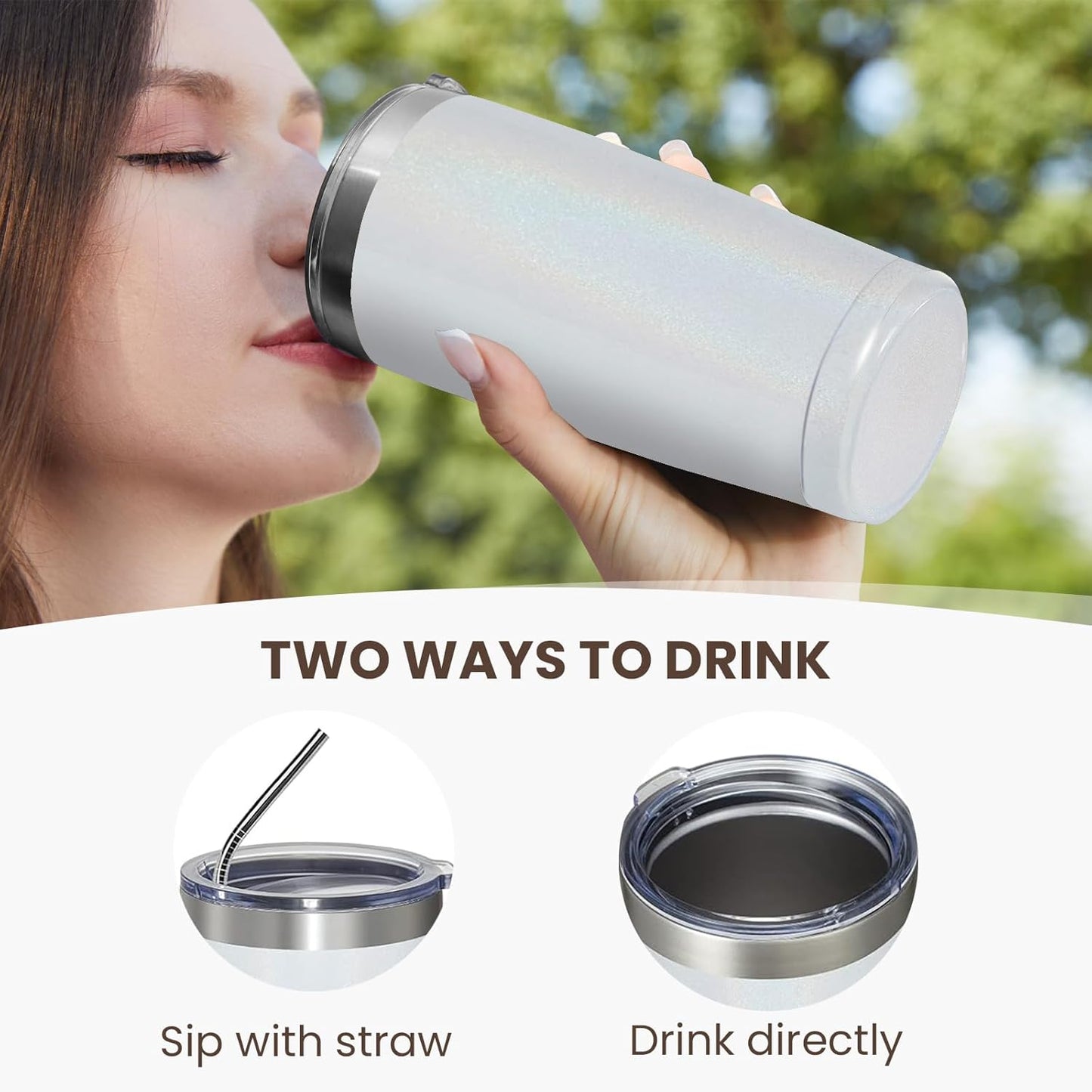 MEWAY 20oz Tumbler 12 Pack Double Wall Vacuum Insulated Travel Glitter Mug Bulk, Stainless Steel Tumblers with Lid and Straw, Powder Coated Coffee Cups for Woman(Rainbow White,Set of 12)