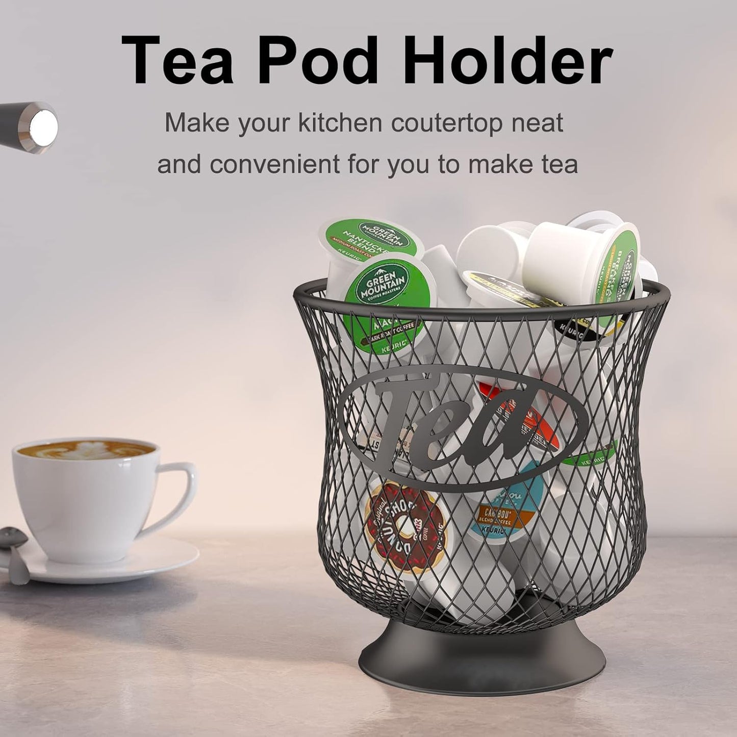 Tea Pod Holder, Sturdy K Cup Organizer, Large Capacity K Cup Storage for Keuring Espresso Capsule Coffee Creamer, Easy to Refill and Organize for Cafe Bar, Coffee Bar Decor