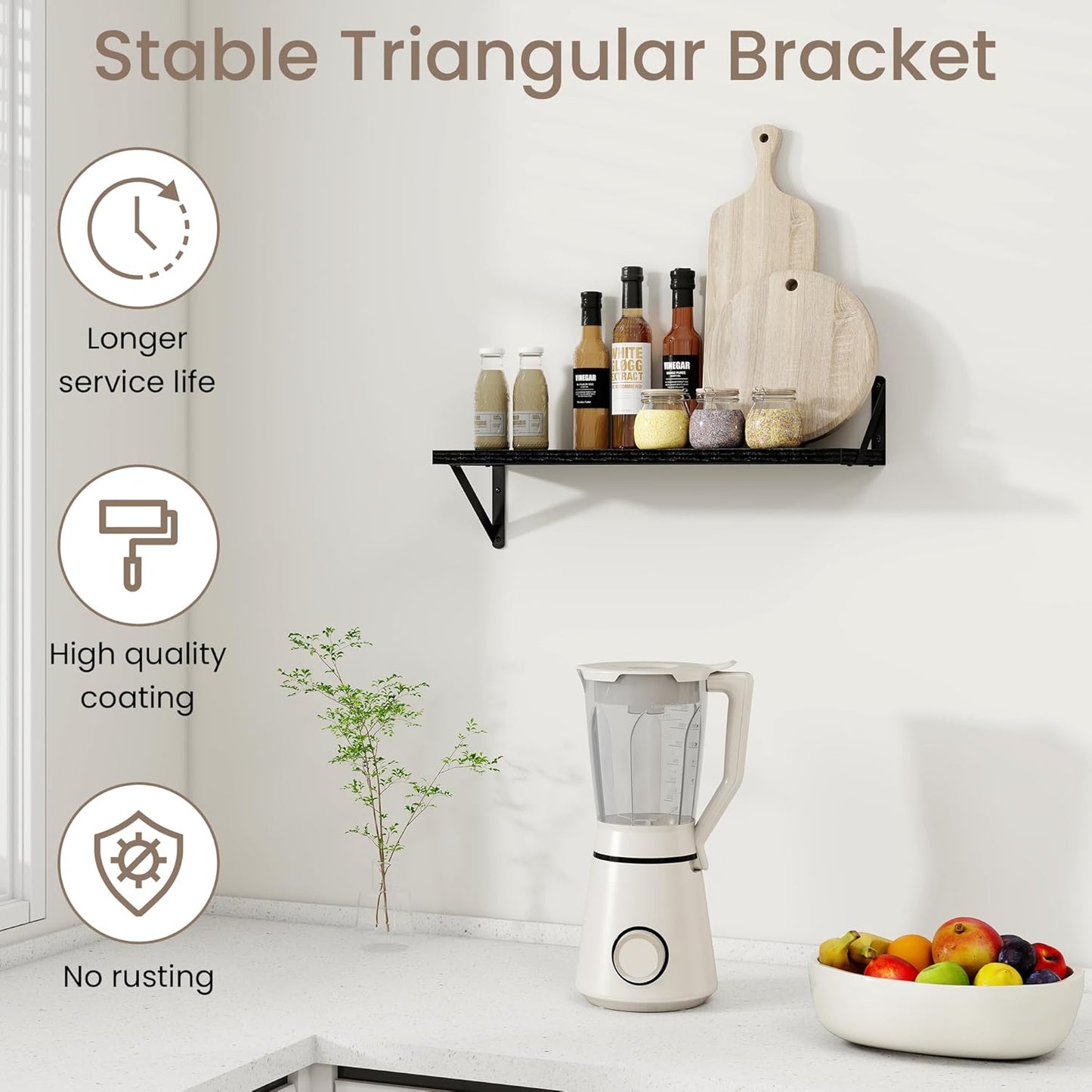 Dreamland Wall Shelves Long, 24W x 8D Wall Mounted Shelves Set of 2, Wide Display Ledge Shelf with Sturdy Metal Brackets for Living Room, Bathroom, Bedroom and Kitchen, Black