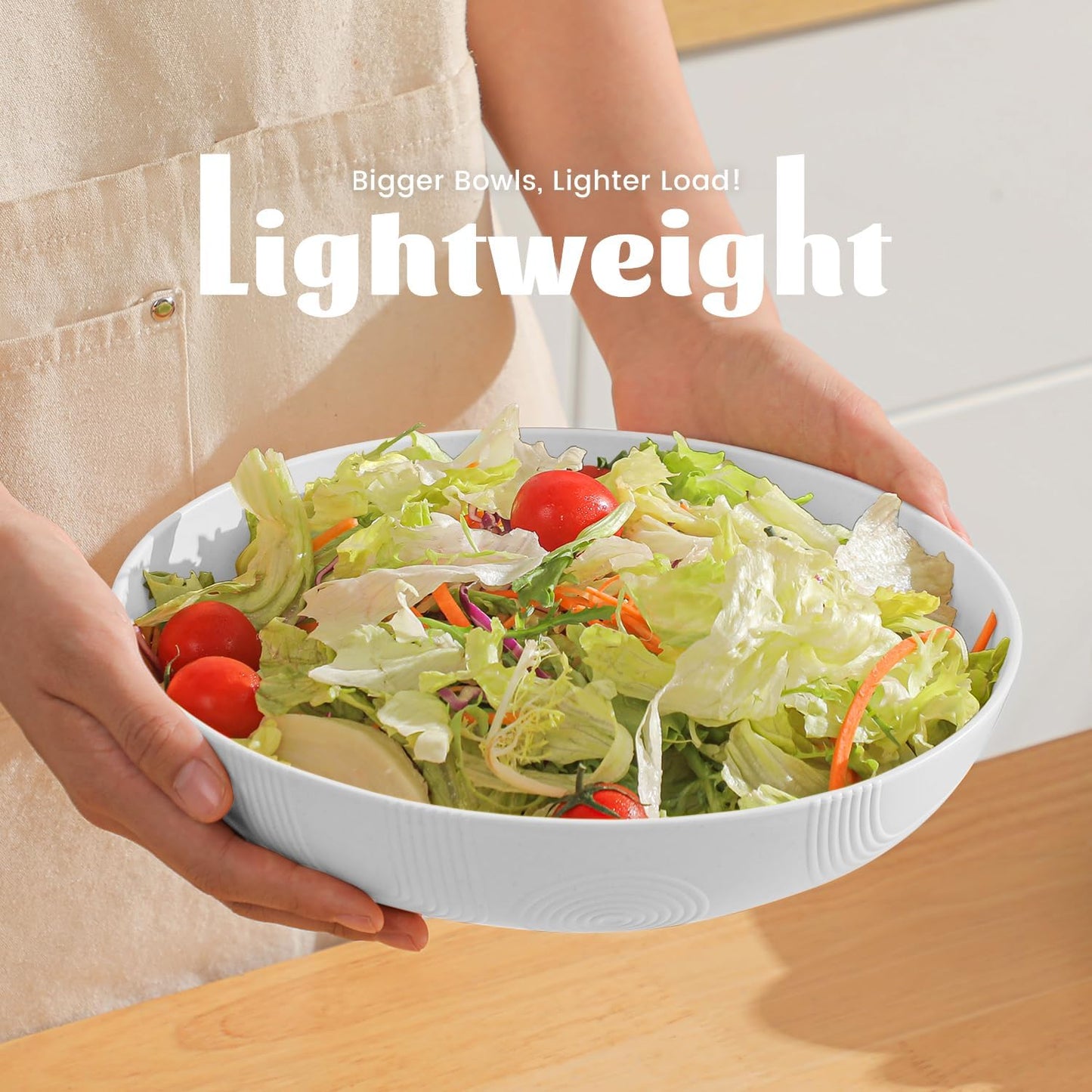 Homienly Wheat Straw Bowls,Large Salad Bowls Set of 2,Big bowls 60 OZ, Unbreakable Serving Bowls, Bowl Plates, Microwave & Dishwasher Safe Bowl Set for Outdoor, Kitchen, Serving, Camping (White)