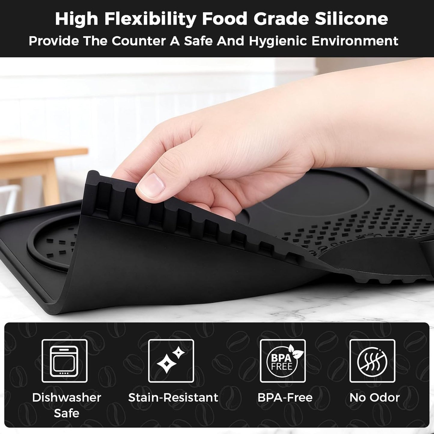 Food Grade Silicone Espresso Tamping Mat for Counter – Waterproof Non-Slip Coffee Tamper Mat for Barista Espresso Machine Accessories – Multi-Slot Tamp Station Espresso Mat for Countertop Black