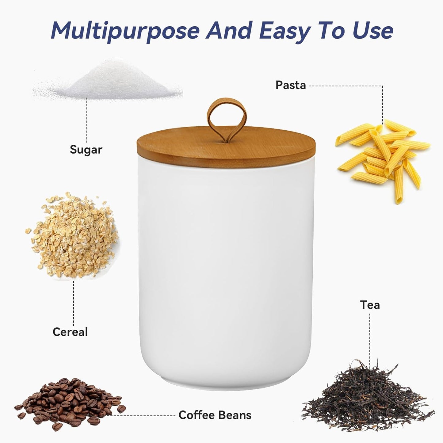 Large Ceramic Storage Jars, Modern Elegant Highly Polished Airtight Gorgeous Storage Canisters with Wooden Lid Food Storage Jar for Kitchen Spice Tea Vanilla Sugar Coffee Beans (White)