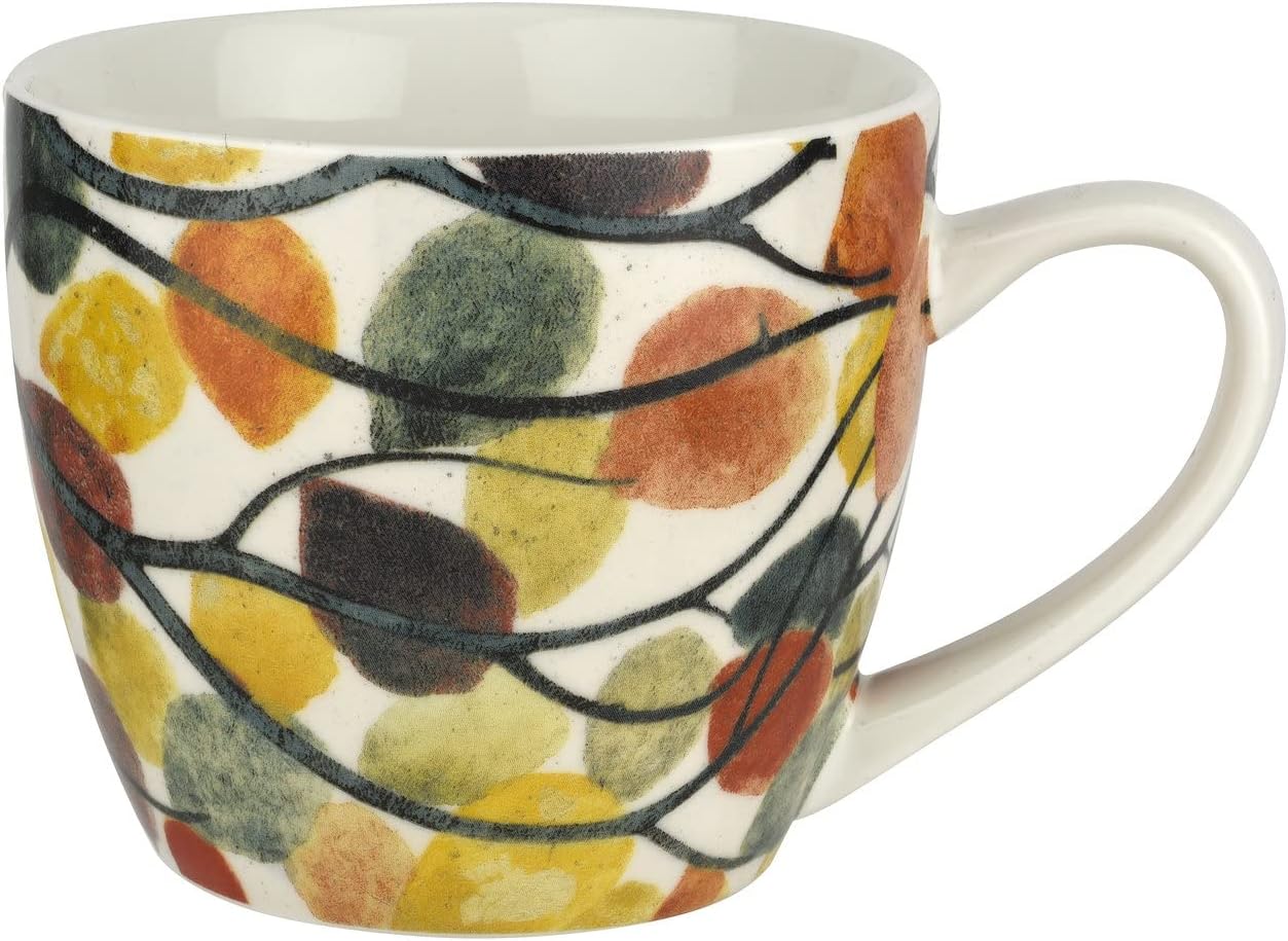 Pimpernel Dancing Branches Porcelain Mug - 16 Oz Nature-Inspired Coffee Cup with Leaf Illustration - Microwave, Dishwasher, Oven, Freezer Safe - Giftable Ceramic Drinkware for Daily Use