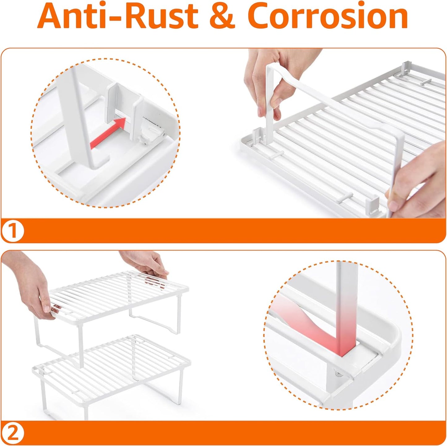 Amazon Basics Stackable Metal Kitchen Storage Shelves for Dishes, 12.5" L x 8" D x 4.5" H, Set of 2, White