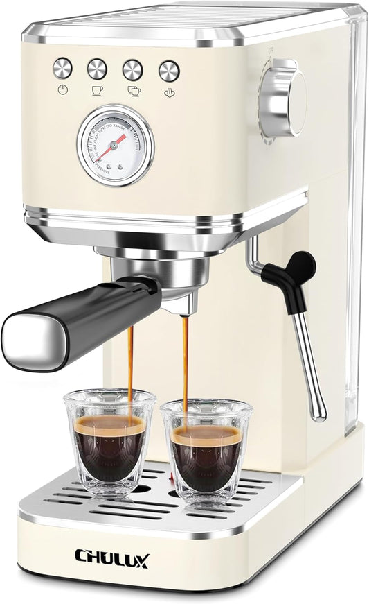 CHULUX Slim Espresso Machine with Milk Frother Steam Wand, 20 Bar Professional Italian Pump Semi Automatic Espresso Coffee Machine for Home Cappuccino & Latte Maker, Creamy