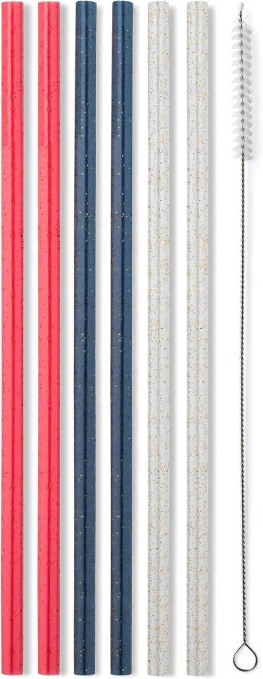 Swig Life Reusable Straws Red, White & Blue Glitter Tall Straw Set & Cleaning Brush, Each Straw is 10.25 inch Long (Fits Swig Life 20oz Tumblers, 22oz, and 32oz Tumblers)