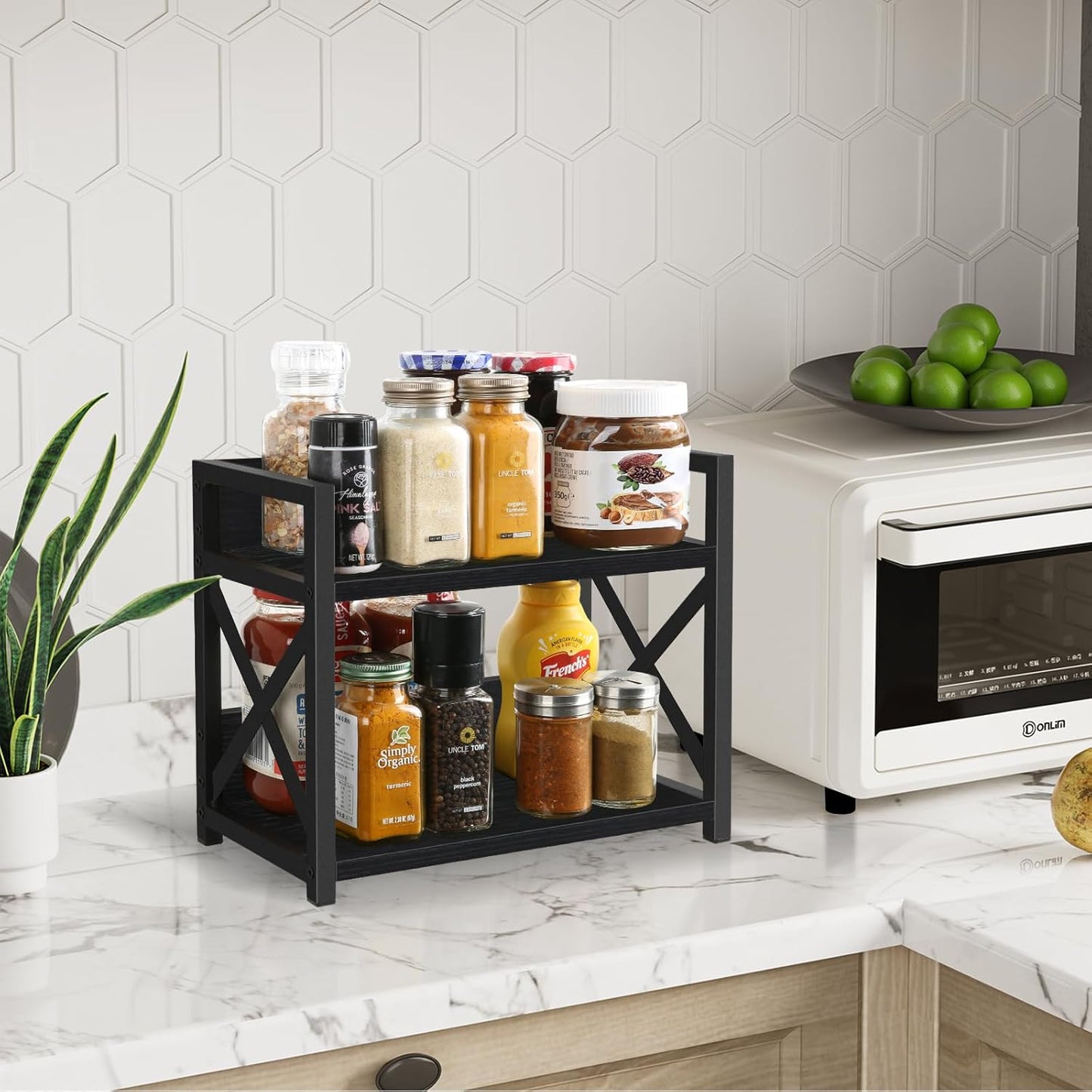 YINMIT Countertop Shelf Organizer,Coffee Bar Accessories,Spice Rack,Coffee Counter Shelf,2 Tier Coffee Organizer Station for Mugs,Cups,Cream,Syrup (Black, Small)