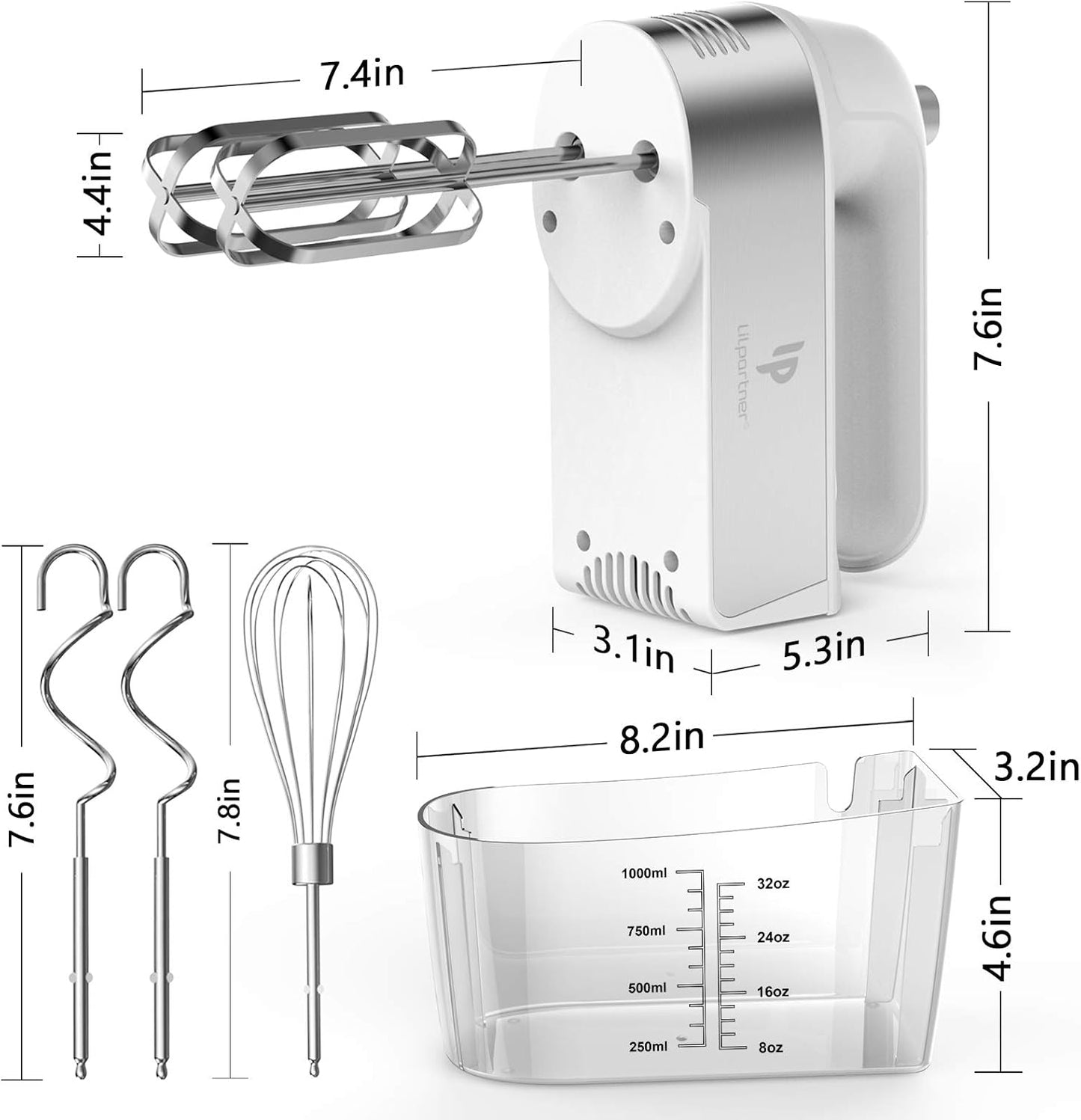 Hand Mixer Electric, 450W Kitchen Mixers with Scale Cup Storage Case, Turbo Boost/Self-Control Speed + 5 Speed + Eject Button + 5 Stainless Steel Accessories, For Easy Whipping Dough,Cream,Cake