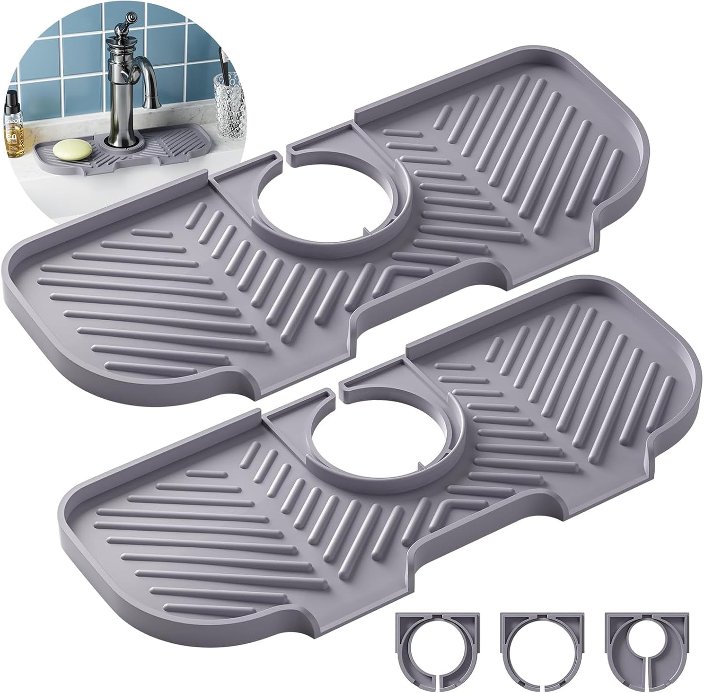 2 Pack Faucet Mat for Kitchen Sink，6° Slope Sink Splash Guard，Splash Guard for Kitchen Sink，Kitchen Sink Splash Guard for Dish Soap Sponge Holder，Silicone Faucet Guard & Draining Mat-Purple