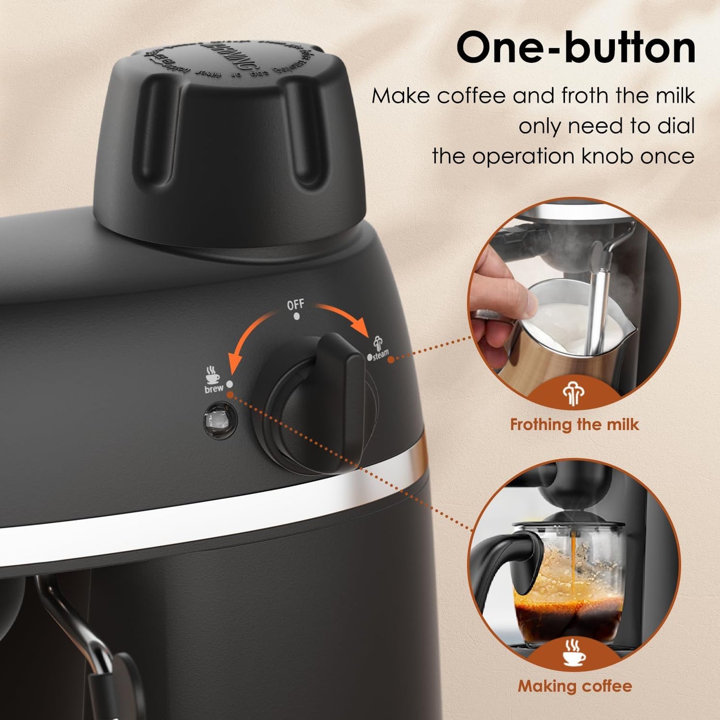 Coffee Machine, 3.5 Bar Espresso Cappuccino Machine with Milk Frother, 1-4 Cup Portable Coffee Maker for Latte, Cappuccino, 800W, Black