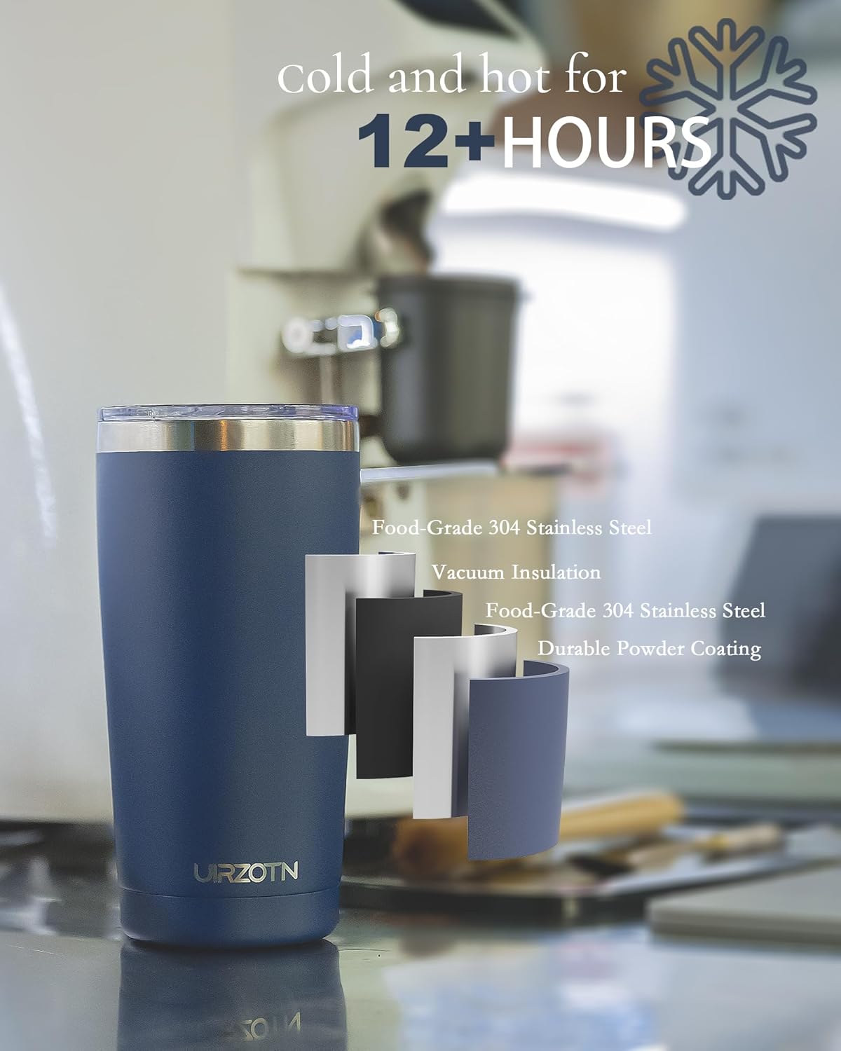 Travel Coffee Tumbler 20oz, Leakproof Travel Coffee Mug with Lid and Straw, Stainless Steel Double Wall Vacuum Insulated Tumbler for Hot/Iced Drinks (Textured Matte, Navy Blue)