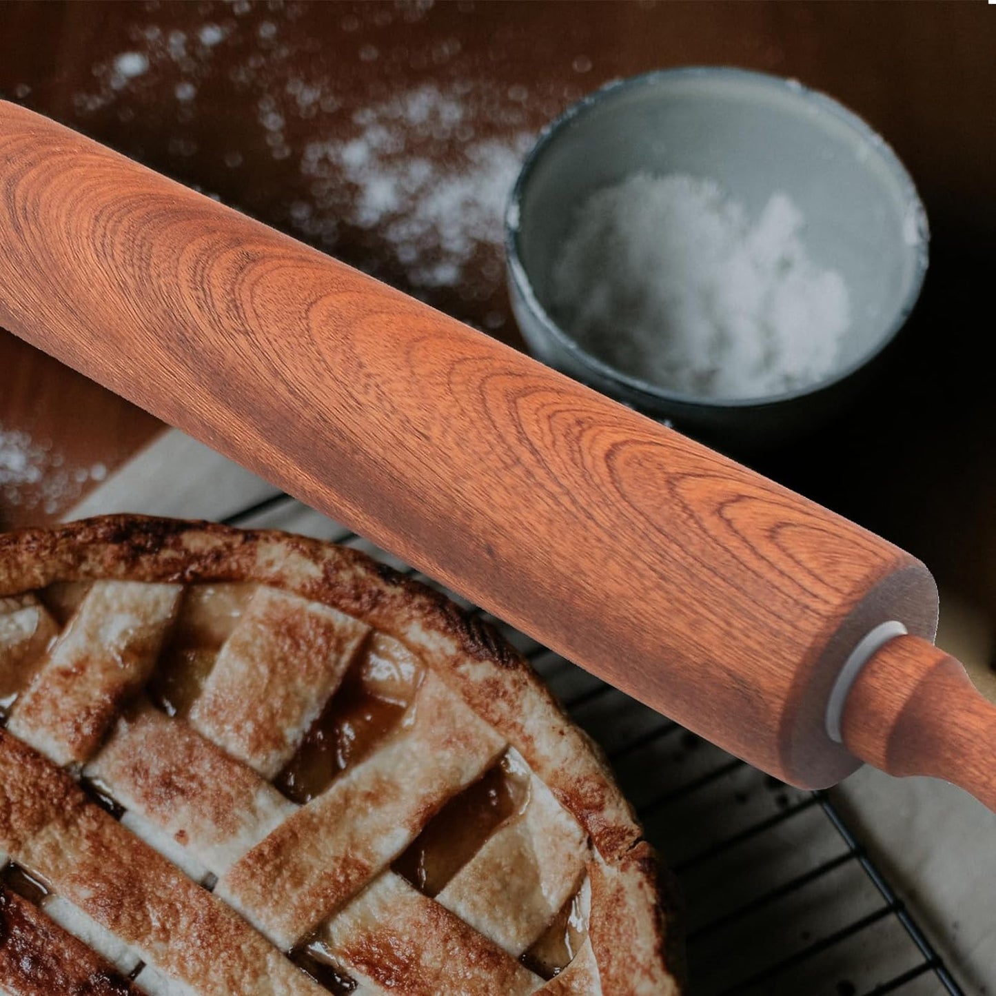 Classic Sapele Wooden Rolling Pin With Handles,Wood Baking Roller （17''L x 1.77"W)