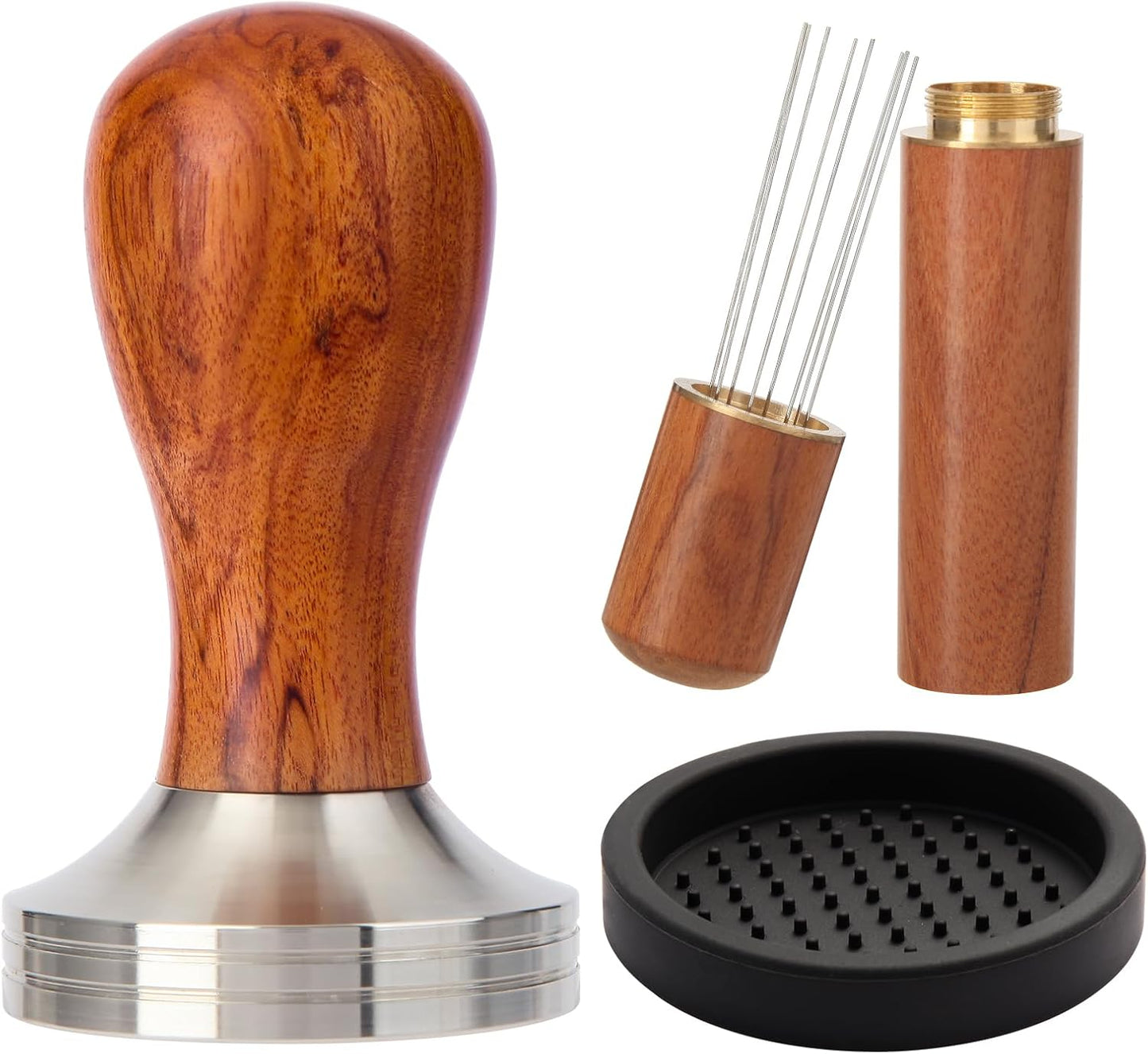 51mm Espresso Tamper Kit, Hard Wood Espresso Tamper Tool & Powder Press Pad & 8-Needles Espresso Stirrers For 51 mm Portafilter