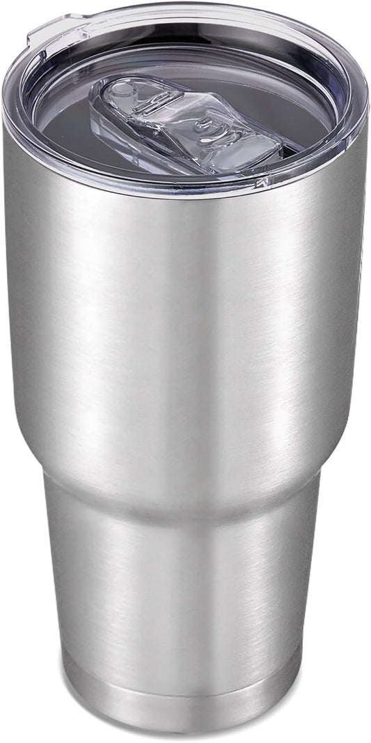 30 oz Tumbler with Lid Stainless Steel Tumblers Vacuum Insulated Cup Reusable Powder Coated Travel Mug Double Wall Leak Proof Portable Cups Keep Cold Drinks for 12 Hours, Stainless, 1 Pack