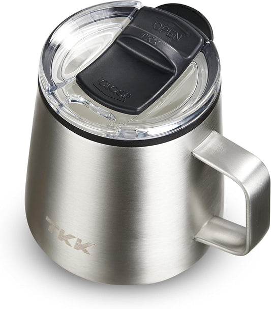 TKK 12 oz Insulated Coffee Mug with Handle Ceramic Coating Detachable Slider Lid Stainless Steel Tumbler Double Wall Vacuum Travel Cup