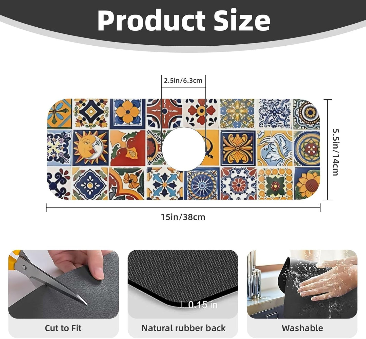 2Pcs Dish Drying Mats Faucet Mats Sets Large Size Coffee Mats Sink Faucet Mat Splash Guard for Kitchen Counter Bathroom Sink Coffee Bar Kitchen Decor (Retro Boho, 18"x24" 15" x 5.5"Set)