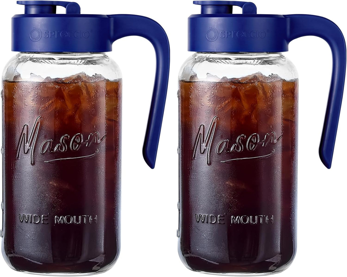 Mason Jar Pitcher - Airtight & Leakproof Glass Pitcher with Lid[set of 2], Perfect for Breastmilk, Cold Brew, and Sun Tea, 2 Quart (64 oz) Mason Jar with Pour Spout Lid