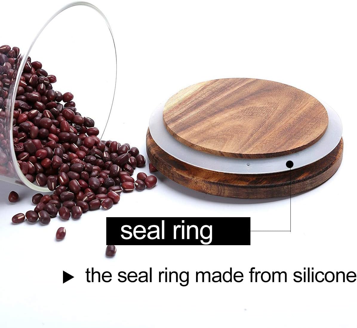 KKC HOME ACCENTS Clear Borosilicate Glass Storage Canister with Airtight Wood Lids,Air Tight Sealed Glass Jar for Loose Leaf Tea,Grinder Coffee,Coffee Beans,Matcha,39 Fluid Ounces