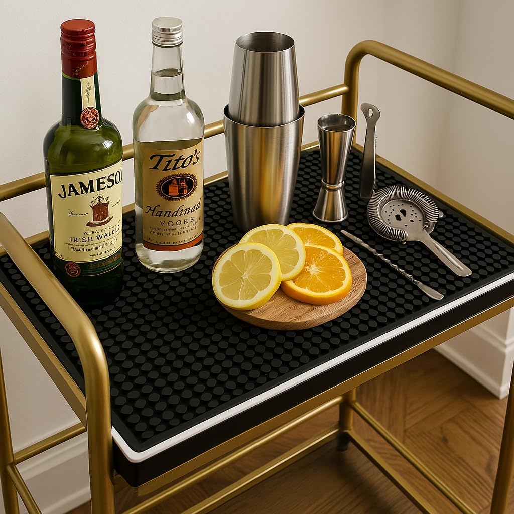 Highball & Chaser Premium Bar Mat for Countertop, Coffee Mat, Dish Drying mat, 18 in x 12in Durable and Stylish Service Cocktail Bar Mat/Espresso mat for Spills, Bars, Restaurants, Coffee Counter Mat