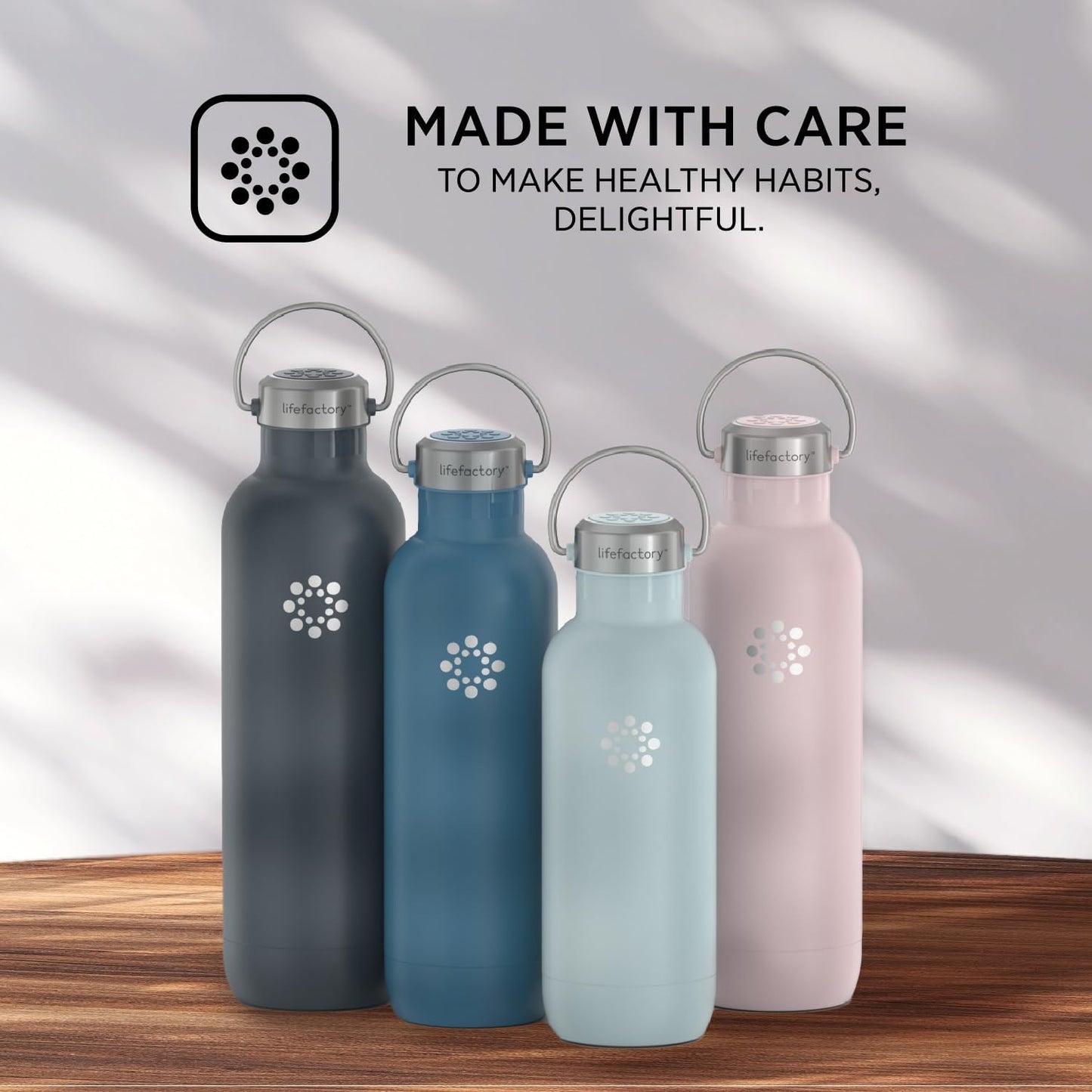 Lifefactory Stainless Steel Vacuum-Insulated Sport Bottle, 16 Ounce, Desert Rose