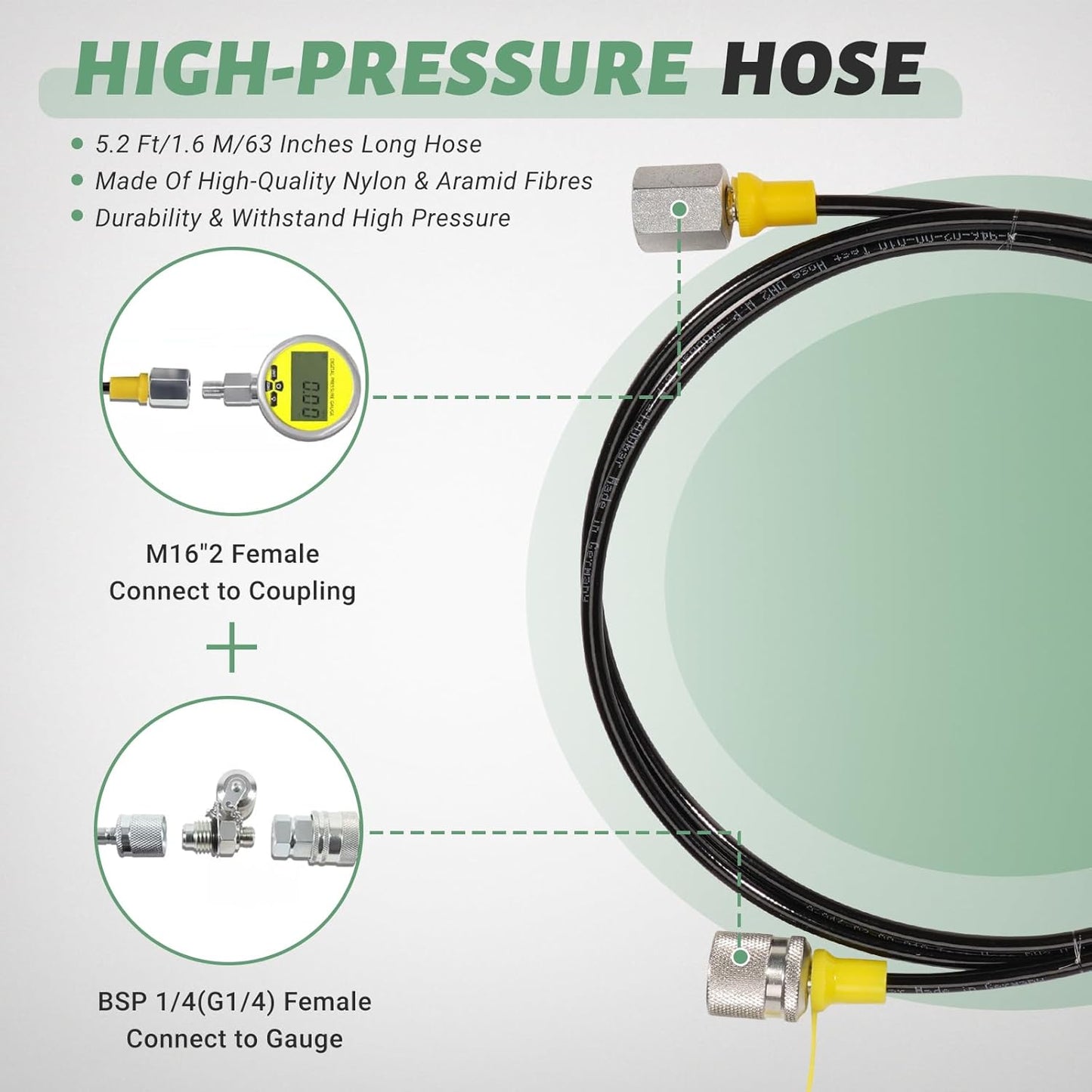 10000PSI Hydraulic Pressure Test Kit, 700BAR/70MPa Manometer Digital Pressure Gauge, Fit for USA Brand Excavator with 1*Gauge/1*Hose with M16*2 & G1/4 Female /2*Couplings/1*Silicone Protector