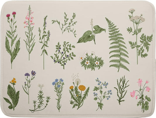 Sage Flower Herbs Dish Drying Mat For Kitchen Counter 16x18 In Green Leaves Microfiber Absorbent Dishes Pad Wild Plant Herbs Drying Pad Dish Drainer Rack Absorbent Fast Dry Kitchen Accessories