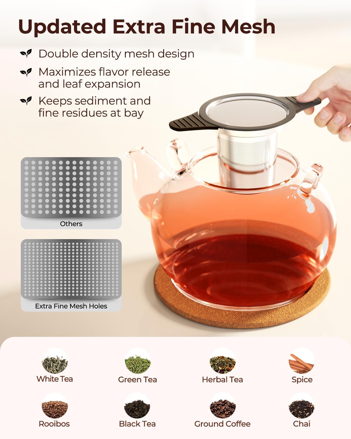 Reinmoson 2 Pack Large Tea Strainers& Filters for Loose Tea Single Cup, 304 Stainless Steel and Food Grade Silicone Extra Fine Mesh Tea Infusers