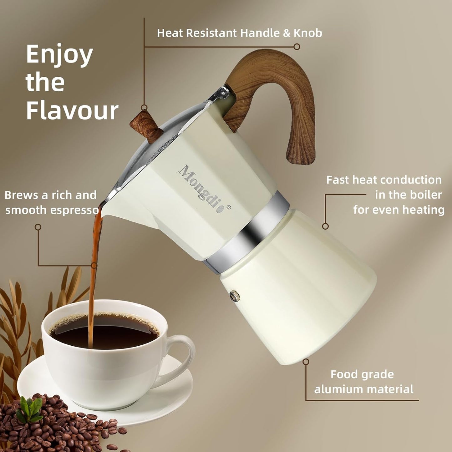 Stovetop Espresso Maker Moka Pot, Cuban Coffee Maker Stove top coffee maker Moka Italian Espresso Greca Coffee Maker Brewer Percolator, 9 Espresso Cups, 15 oz - White