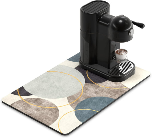 Rnivvi Coffee Mat, 12" x 19" Cute Boho Theme Coffee Bar Mats for Espresso Machine Station Accessories and Organizer, Hide Stain Rubber Backed Absorbent Dish Drying Pad for Kitchen Counter, Circle