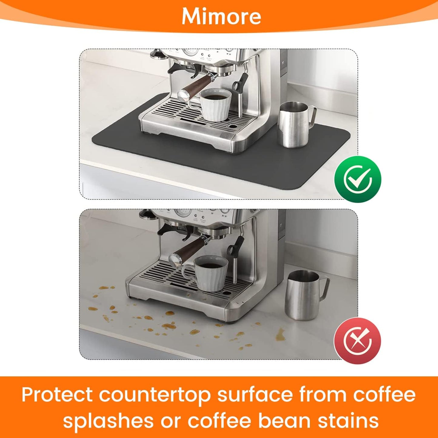 Mimore Coffee Mat - 18x24 Inch Grey Countertop Mat - Absorbent, Hides Stains, Rubber Backed - Dish Drying Mat Fits Under Coffee Maker or Espresso Machine (Compatible with Ninja Luxe Cafe)