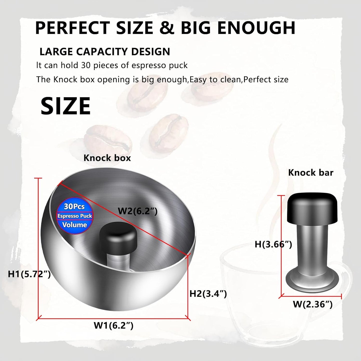 Espresso knock box –Stainless Steel,Coffee Knock box –Magnetic Base Removable Vertical Knock Bar,Knock Box with Shock-Absorbing and Non-Slip Base,Espresso Machine Accessories