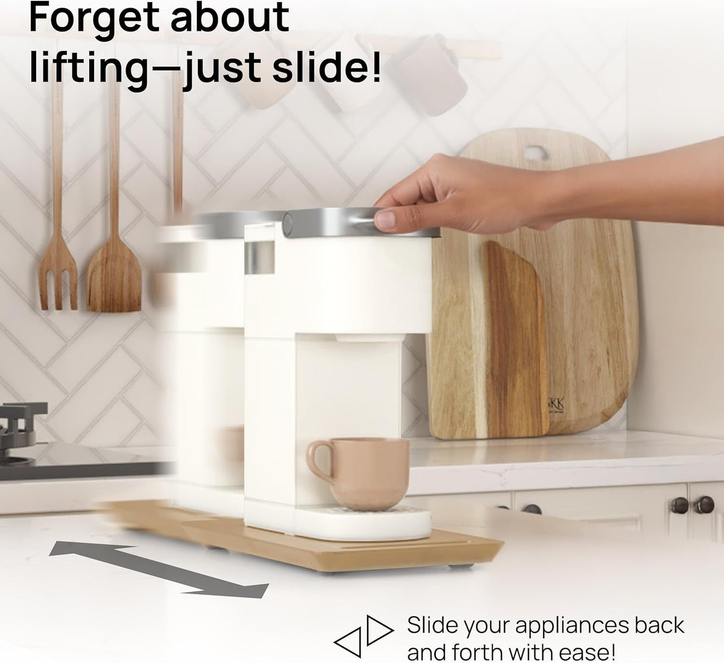 Ibyx Elegant Sliding Tray for Your Coffee Maker & Heavy Kitchen Appliances - Sturdy, Slides Easily from Under The Cabinet (Natural, 7.5”W x 14.5”D)