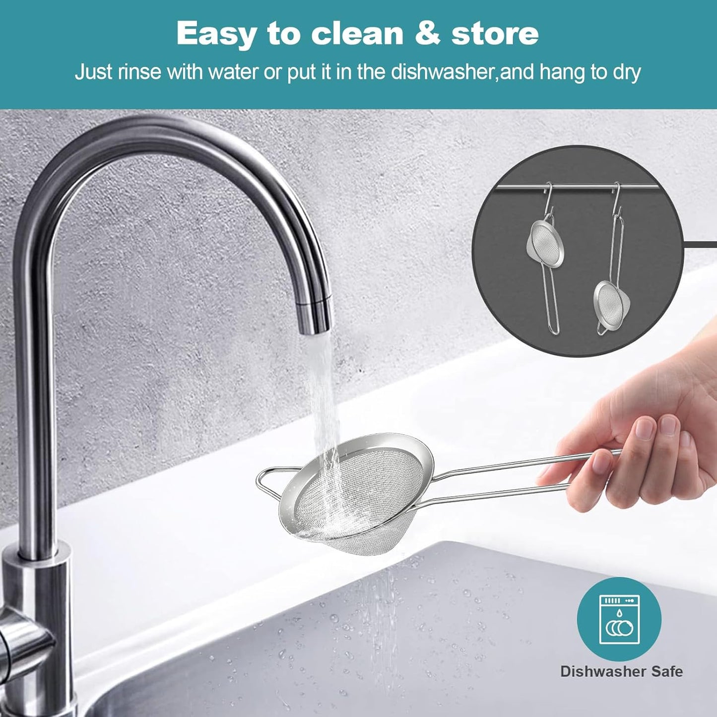 2 Pack Fine Mesh Strainer, Small Stainless Steel Sieves with Handles, for Steeping Loose Leaf Tea, Straining Cocktail, Juice and Sifting Flour, Powdered Sugar (2pcs-Conical)