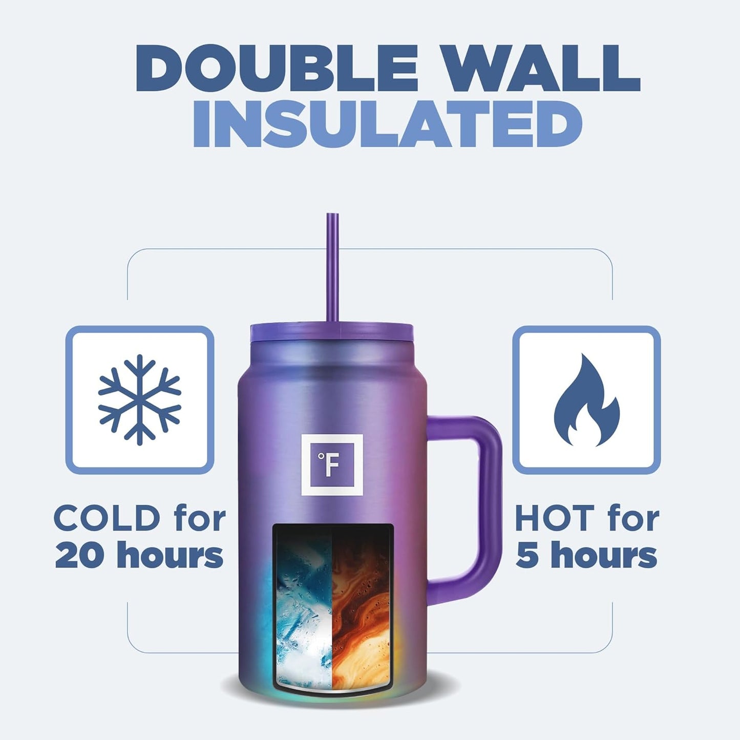 IRON °FLASK Co-Pilot Insulated Mug w/Straw & Flip Cap Lids - Cup Holder Bottle for Hot, Cold Drink - Leak-Proof - Water, Coffee Portable Travel Mug - Sage, 50 Oz