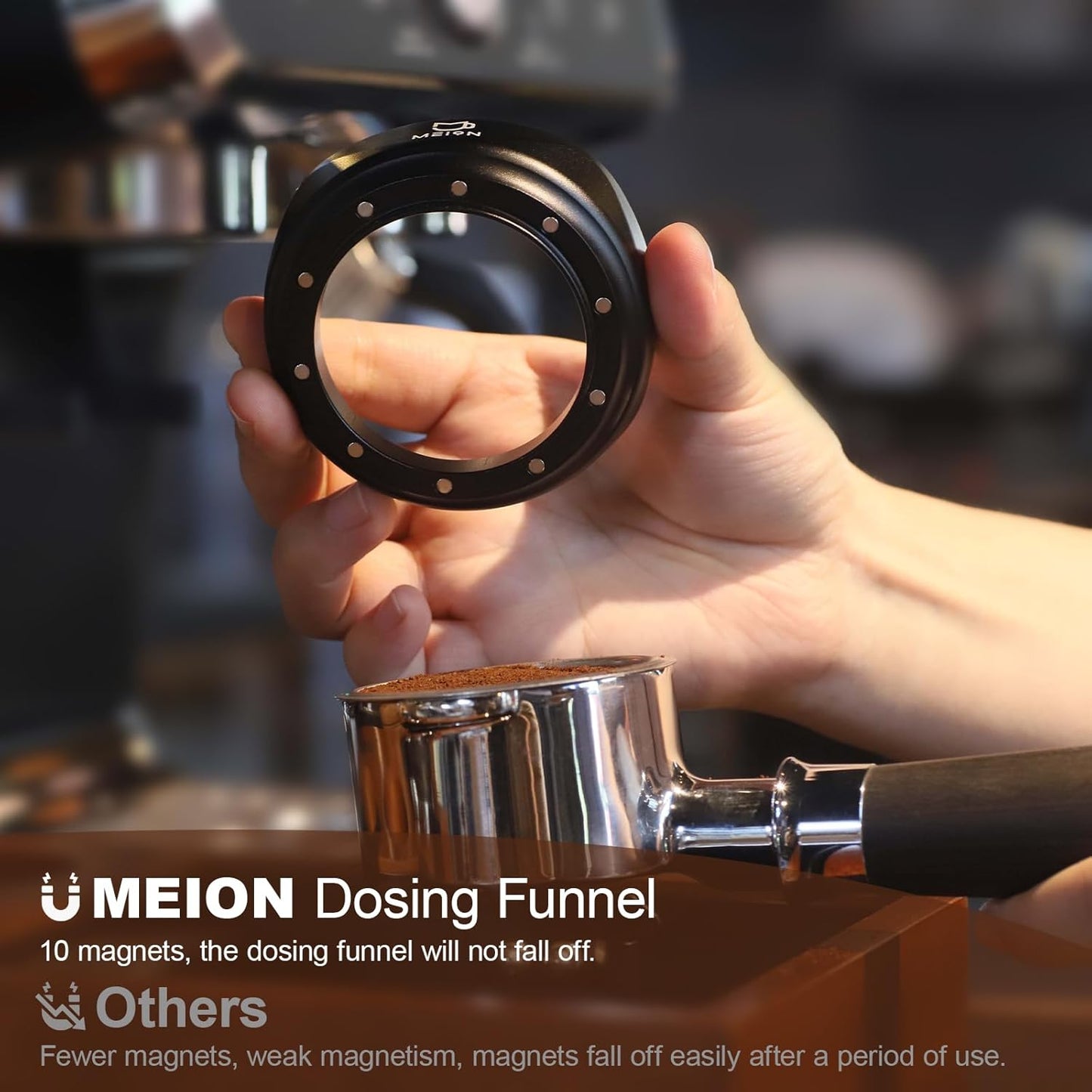 MEION 54mm Espresso Dosing Funnel and Puck Screen Set for 54mm Breville Portafilters, Magnetic Coffee Funnel, Reusable 53.3mm Espresso Puck Screen, Espresso Tools Espresso Accessories (54mm, Black)