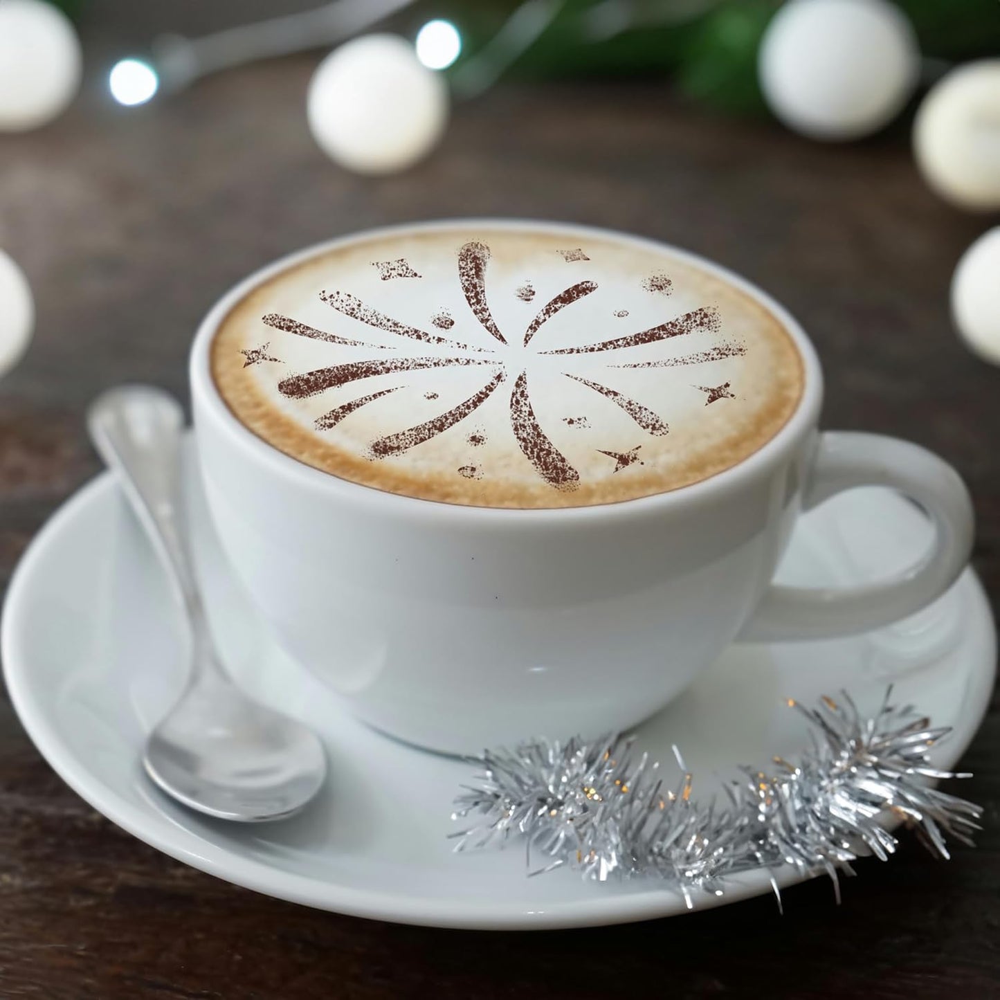 NAKLEO Coffee Cookies Decoration Reusable Plastic Baking Stencil - 7x7cm and 11x11cm / 2.8'x2.8' and 4.3'x4.3' - New Years Eve - Art Craft DIY Biscuit Pastry Cake Glaze Kitchen