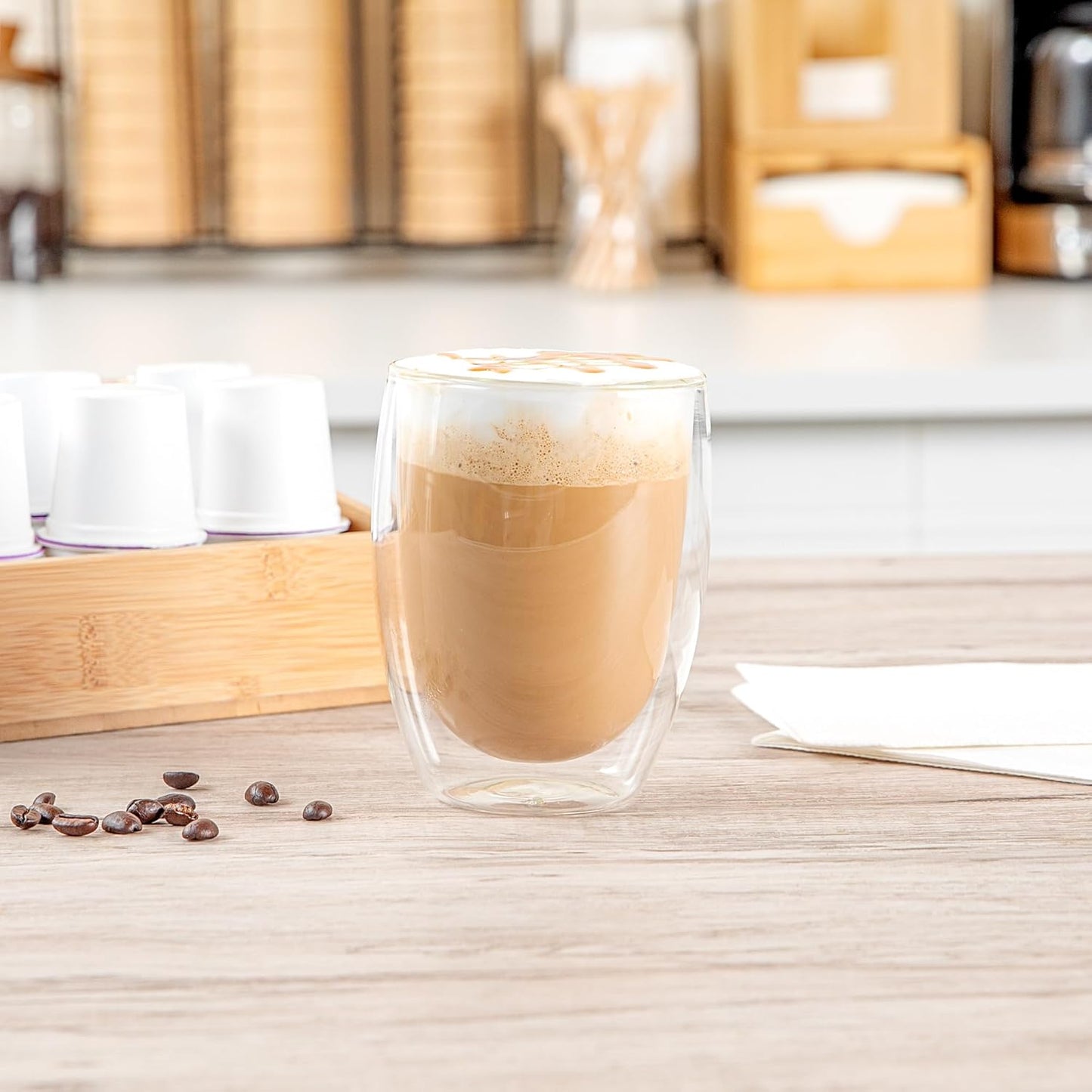 Restaurantware-Forma Professional 11.8 Ounce Double Wall Coffee Cups, 2 Insulated Latte Glasses - Dishwashable, Reusable, Clear Glass Beverage Cups, Freezable, For Hot Or Cold Beverages