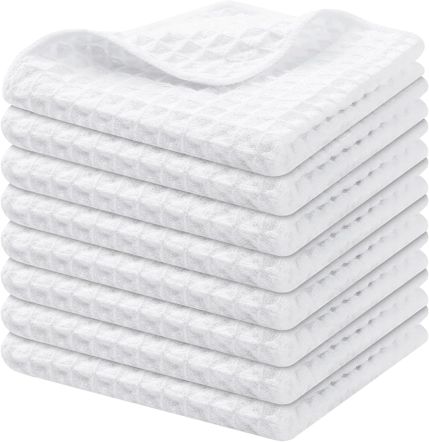 Homaxy Microfiber Waffle Weave Kitchen Dish Cloths, 12 x 12 Inch Ultra Absorbent and Solid Color Dish Towels for Kitchen Fast Drying Dishcloth for Washing Dishes, 8 Pack, White