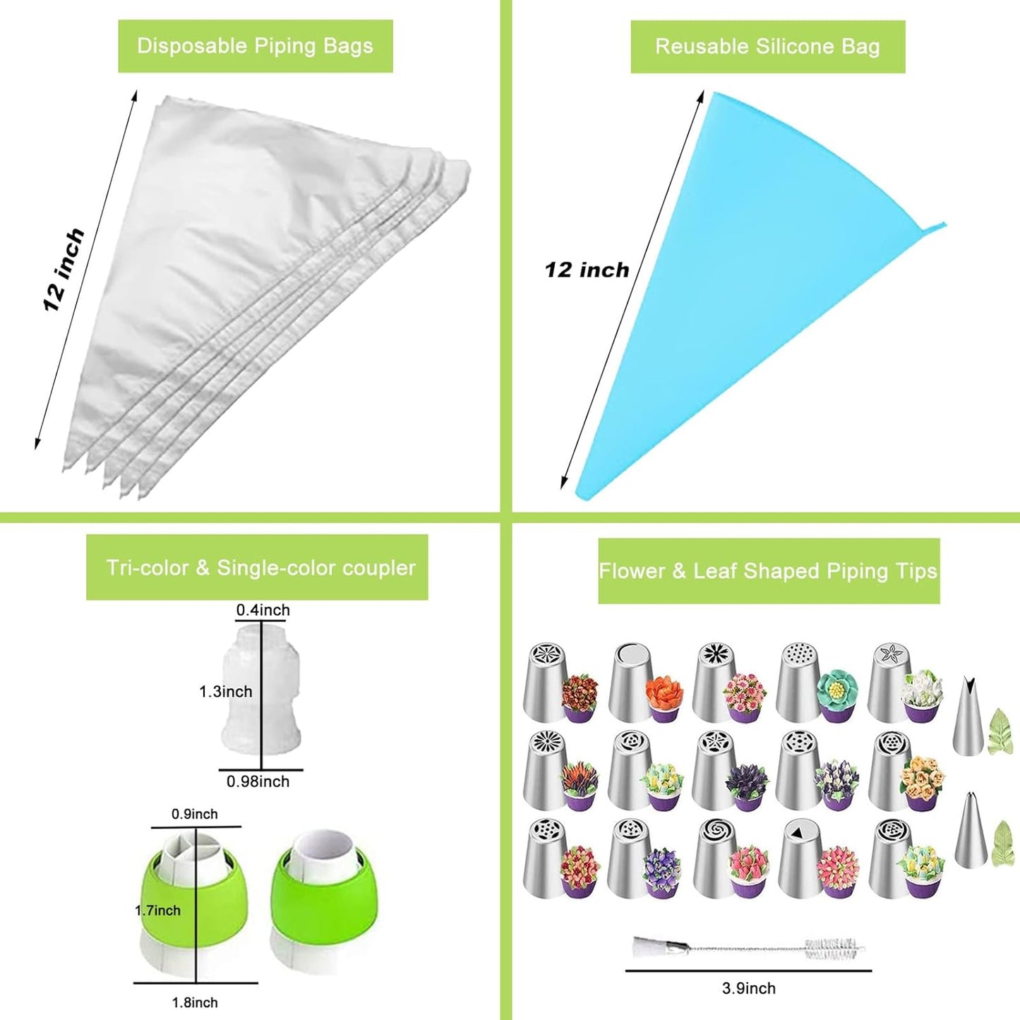 32-Piece Russian Piping Tips Set, Cake Decorating Kit with 17 Frosting Nozzles, Reusable Piping Bags, and Baking Supplies for Cupcakes, Cookies, Cakes - Idael for Bakers & Beginners