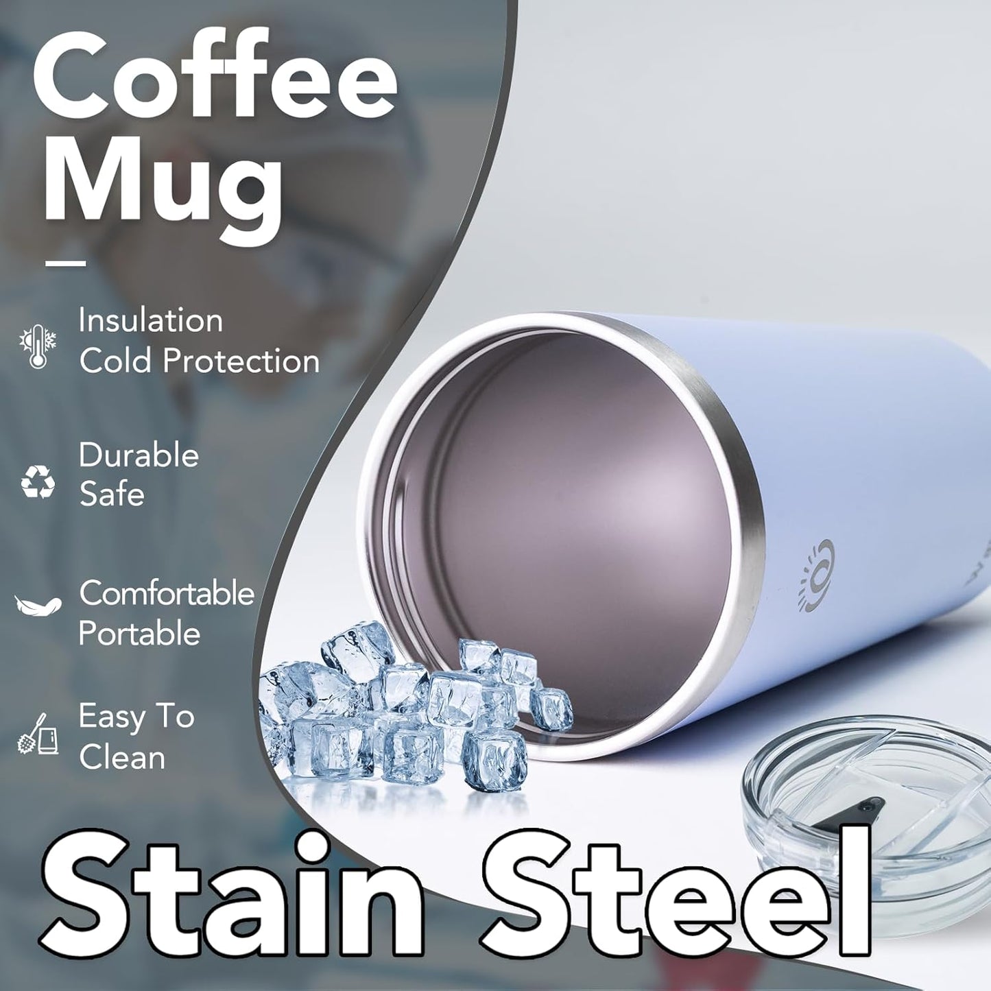 Insulated Coffee Mug with Lid, Reusable Stainless Steel Travel Coffee Cup, 16 Oz Double Wall Vacuum Spill Proof Tumbler Cups for Men and Women Hot & Cold Drinks（Purple）