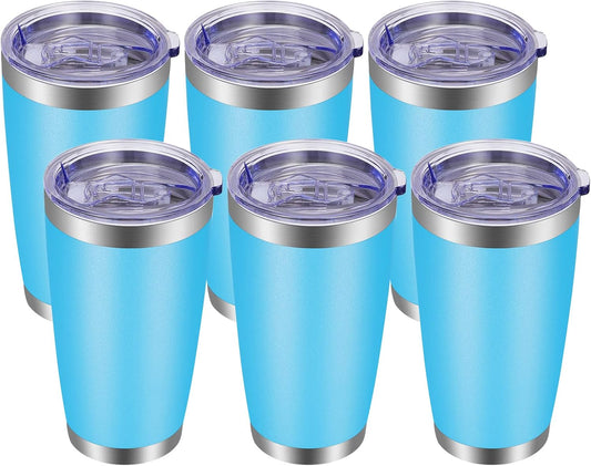VEGOND 20oz Tumbler with Lid and Straw Stainless Steel Tumbler Cup Bulk Vacuum Insulated Double Wall Travel Coffee Mug Powder Coated Coffee Cup(Sky Blue 6 Pack
